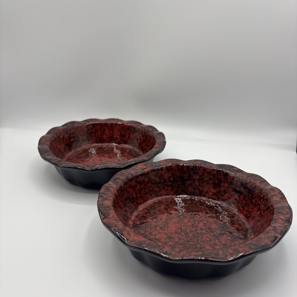 Ceramic Small 6.7” Round Baking Pie Casserole Dish Set Of 2 - Red - Picture 6 of 10